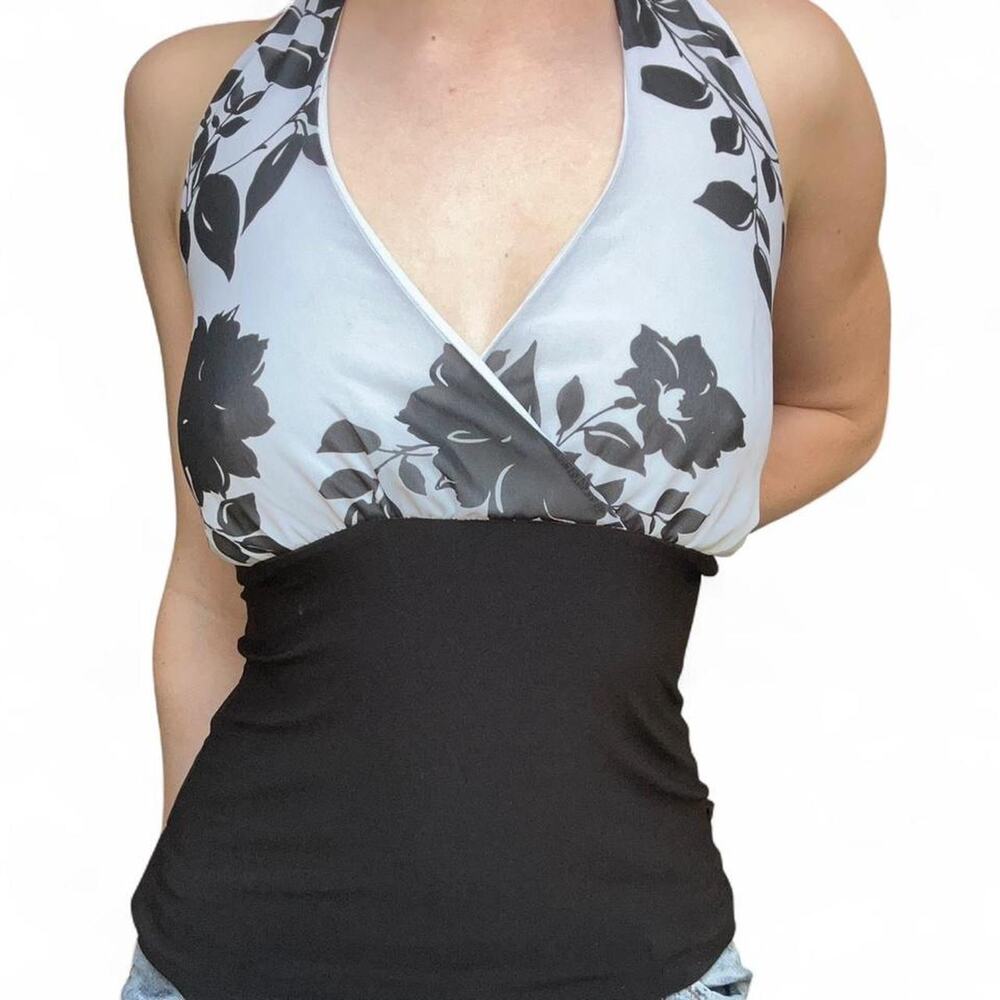 vintage Black and white floral halter top